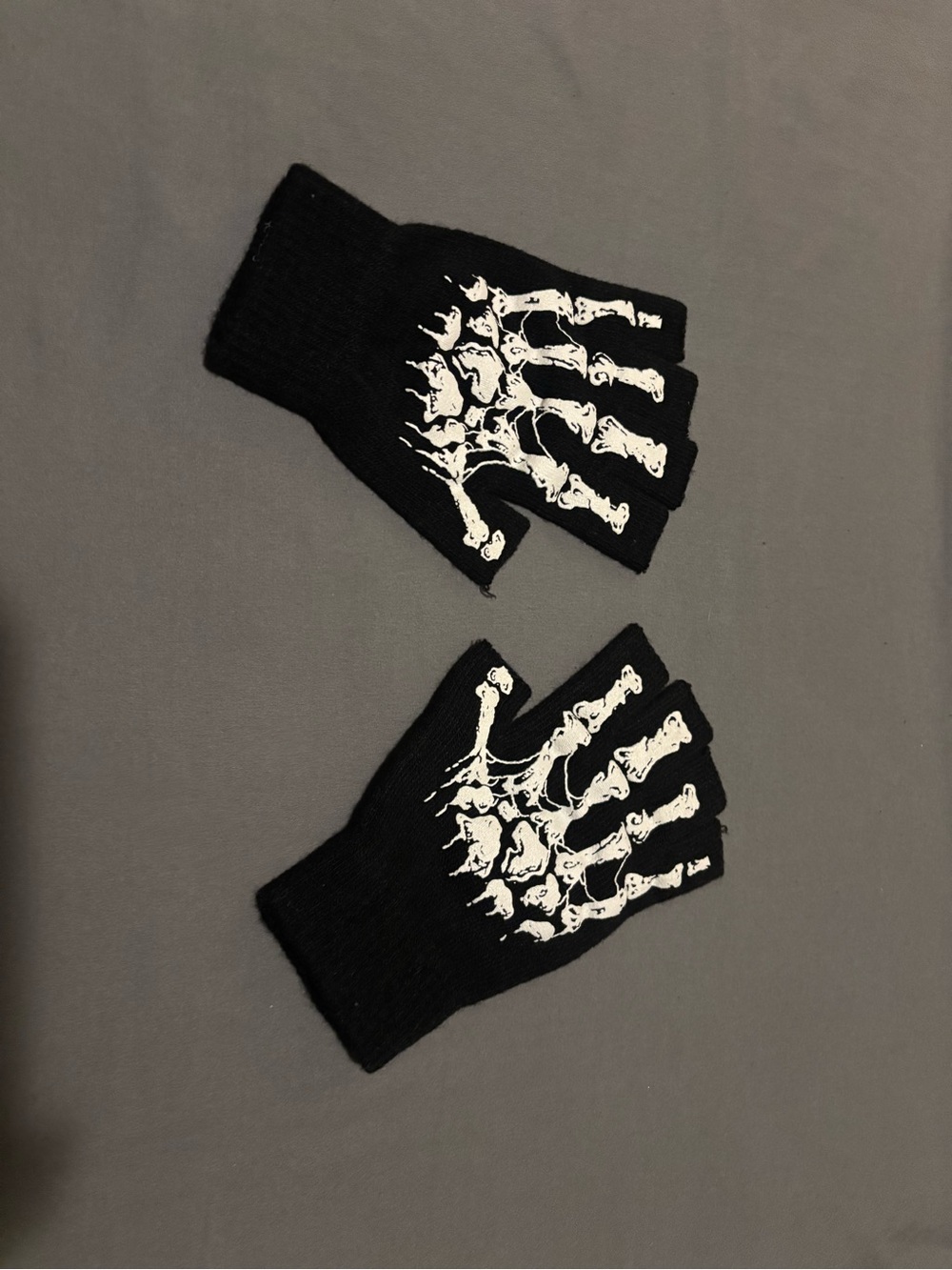 Black Fingerless Gloves with White Skeleton Print - Men Accessories